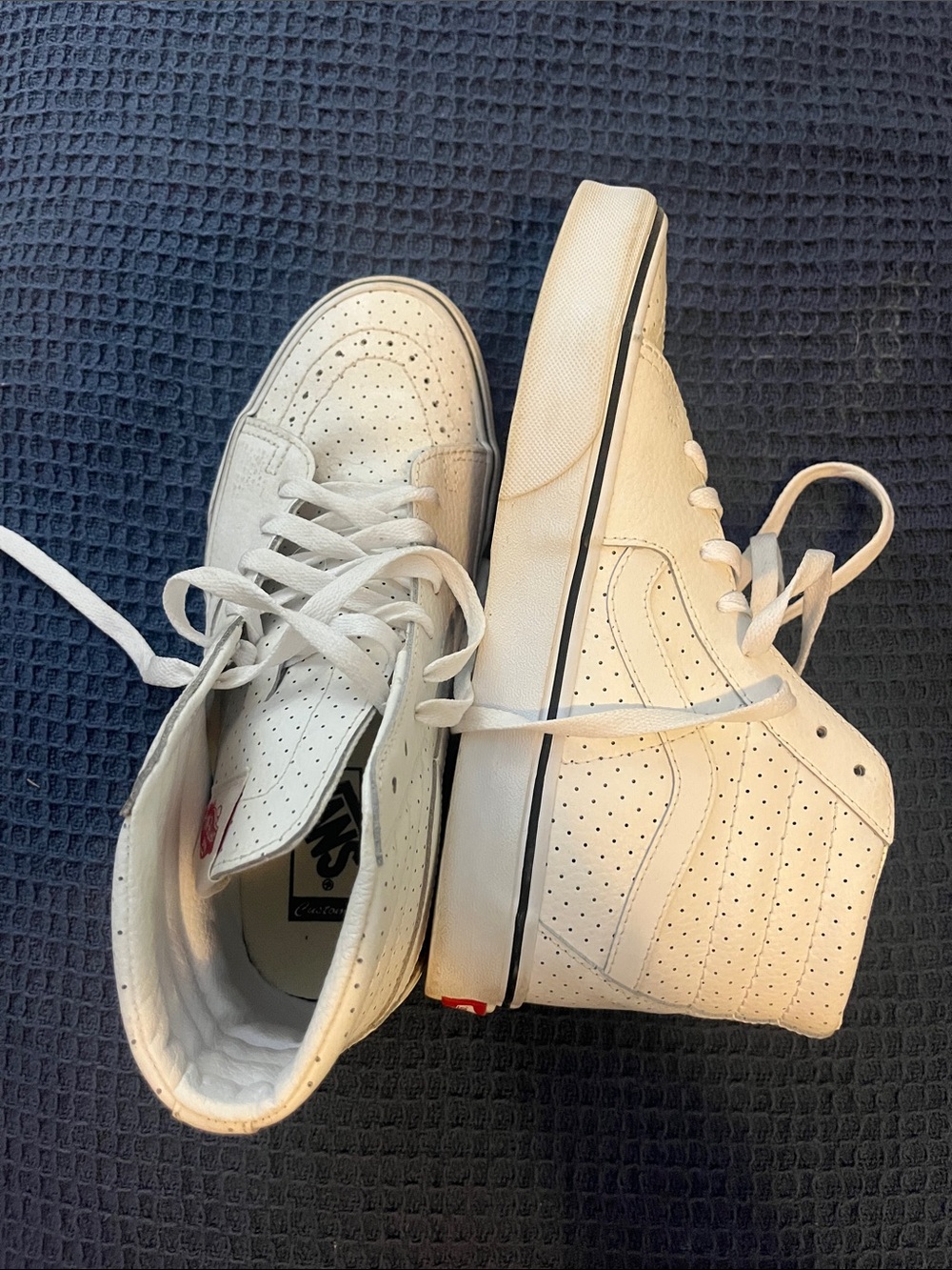 Vans White High-Top Perforated Leather Sneakers